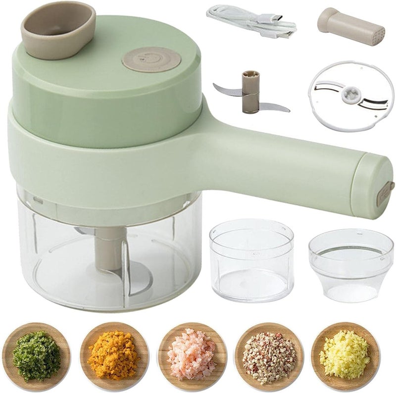 ويوبلز مجموعة قطاعات خضراوات كهربائية، مفرمة طعام صغيرة، مجموعة قطاعات خضراوات كهربائية محمولة 4 في 1، كسارّة ثوم كهربائية لاسلكية، خلاط ومقطع للزنجبيل والفلفل والبصل والفلفل الحار - Image 1